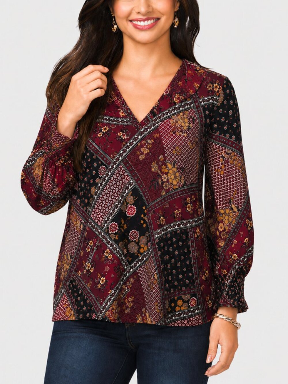 Westport Floral Patchwork V-Neck Top